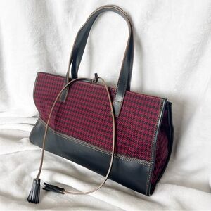 Maxx New York Tote Bag Burgundy Black Houndstooth Stylish High Fashion